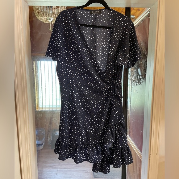 Felipe, Sz XXL, Black Mini Wrap Dress with Ruffled Flutter Sleeves - Picture 1 of 5